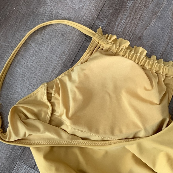 Aerie Yellow Mustard Low Back Cinched Ruffle Keyhole Neck One-piece Swim… - Picture 7 of 10